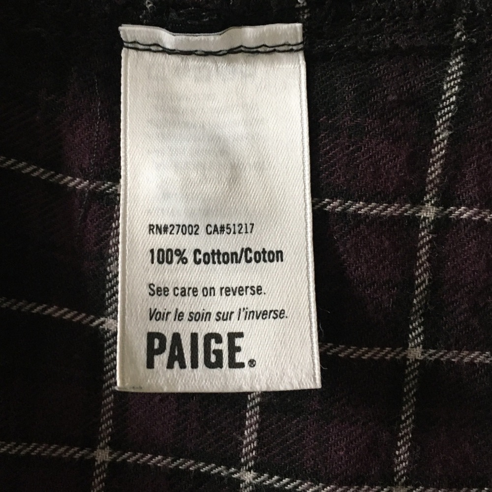 PAIGE Plaid Long Sleeve Shirt Size S